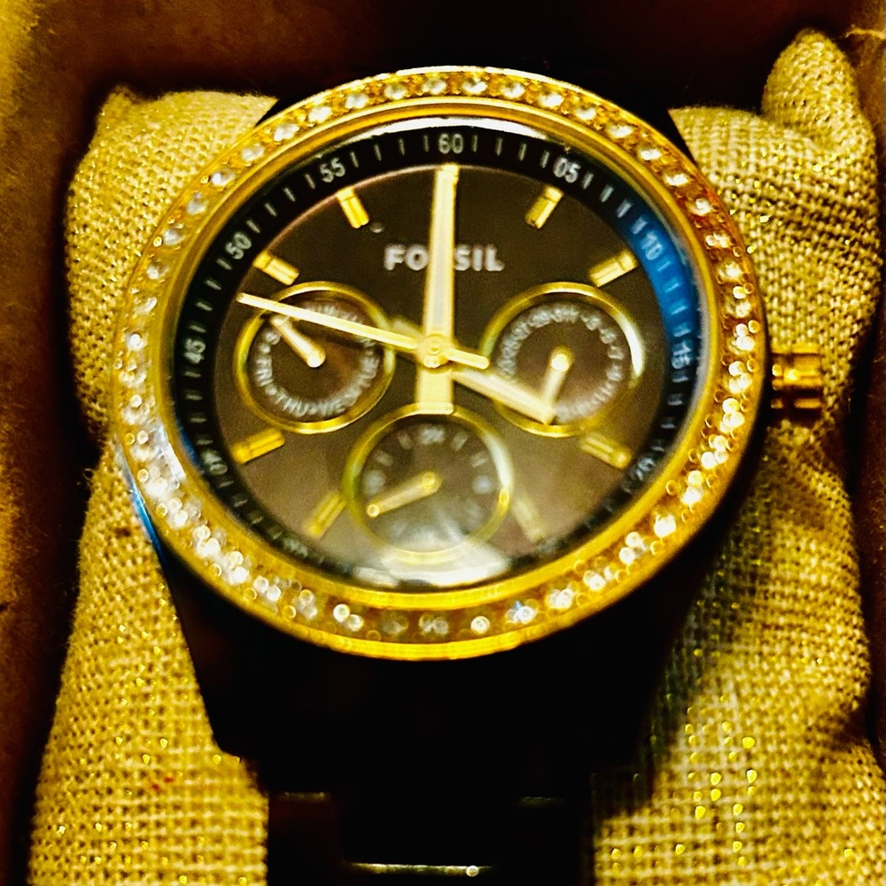 Tortoise Shell Fossil Watch With Original Box - image 1